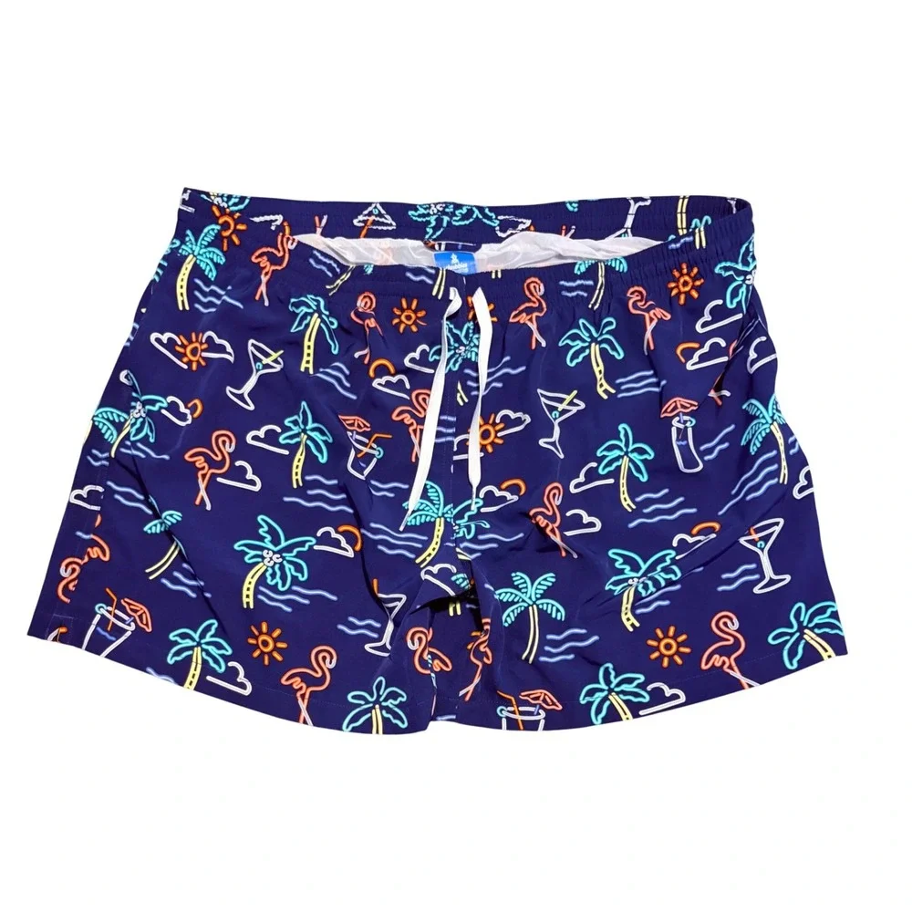 Chubbies Swim Trunks Mens 3XL Navy Neon Flamingo Palm Tree 5.5